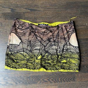 NEW WITH TAGS Leila Shams Sequin Lace Beaded Pastel Neon Miniskirt Green Peach L